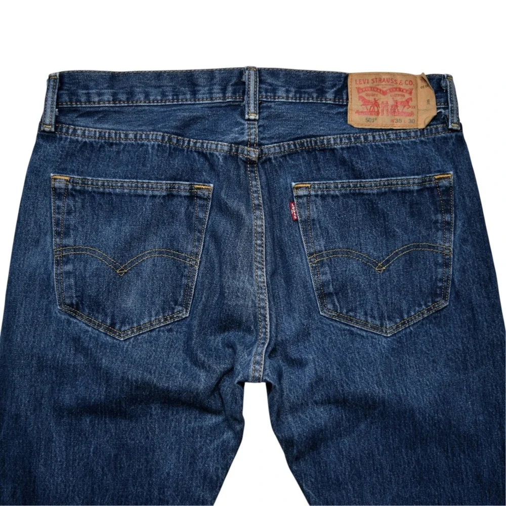 Levi's 501 Men's 35x29 Original Straight Leg Button Fly Dark Wash Denim Jeans